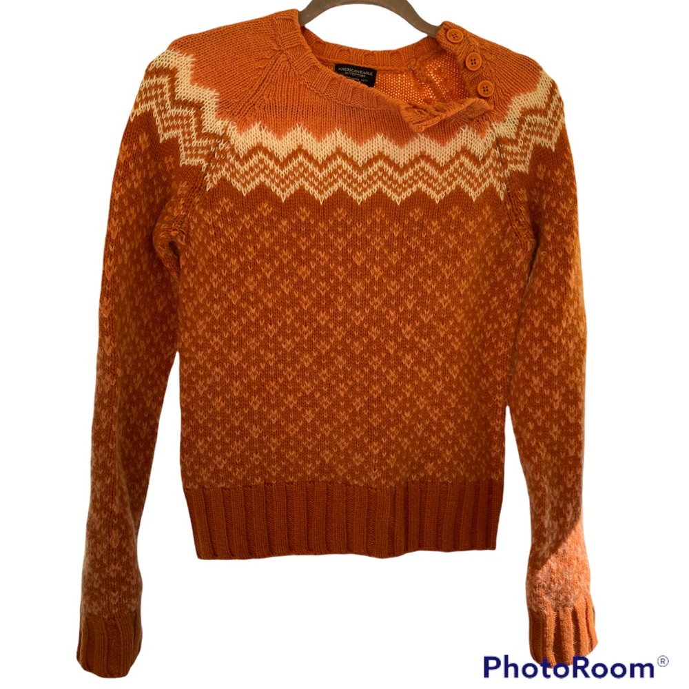 RARE 2000s AEO FAIR ISLE LAMBSWOOL KNIT SWEATER RARE ORANGE OMBRÉ ⭐️⭐️⭐️⭐️⭐️ - Picture 3 of 9